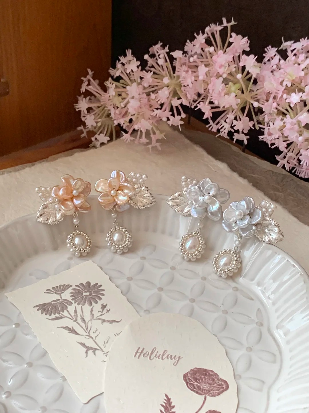 Natural Pearl Handmade Flower Earrings