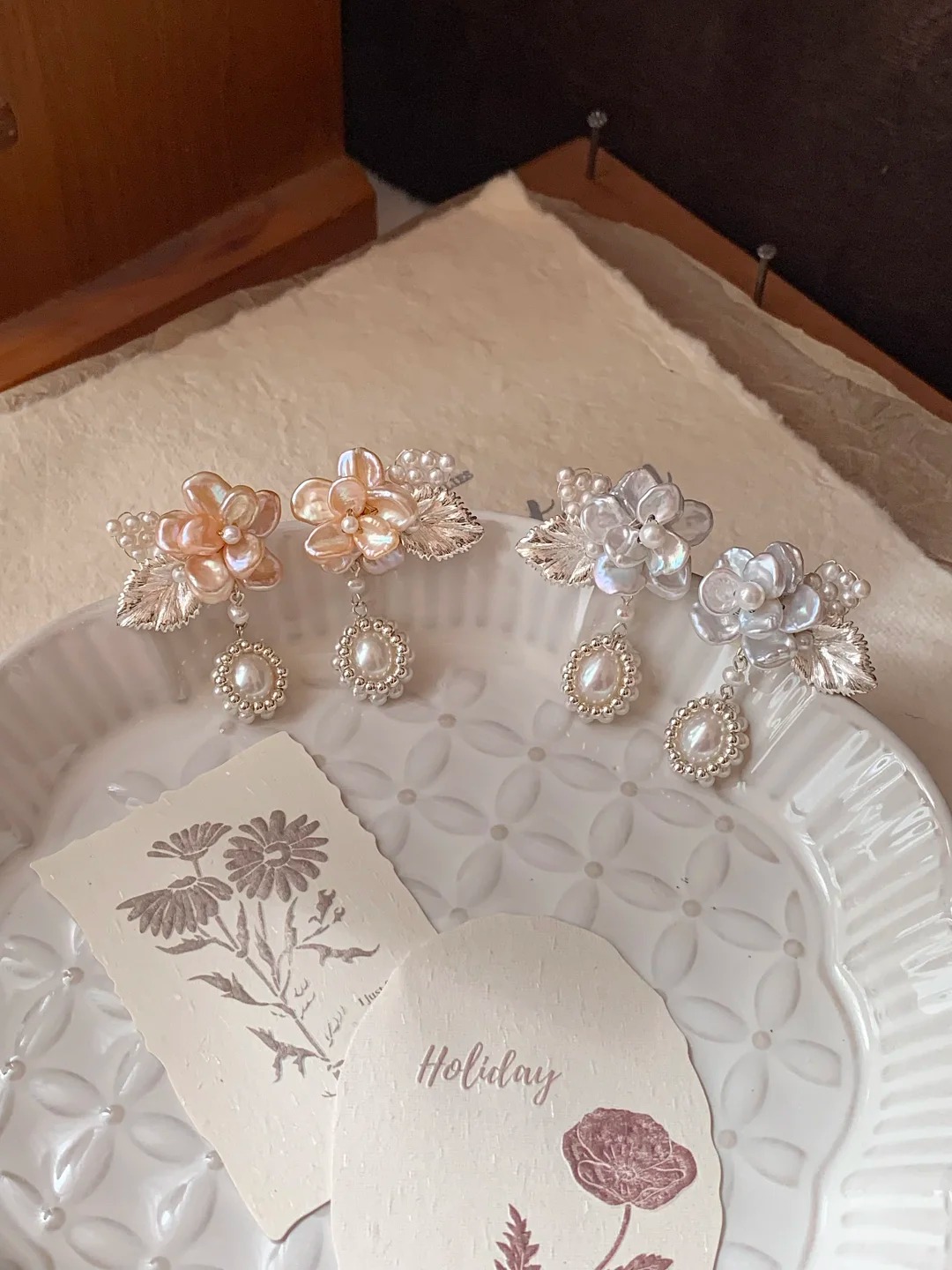 Natural Pearl Handmade Flower Earrings
