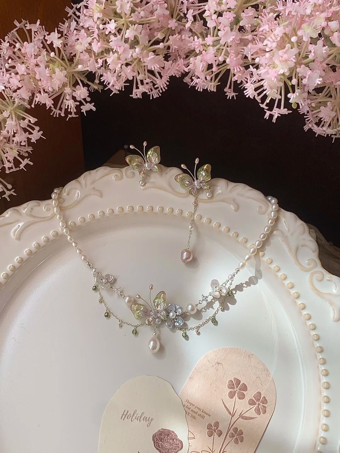 Natural You Pearl Butterfly Necklace Earrings