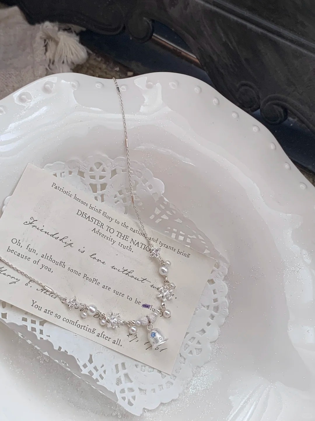 First snow snowflake handmade pearl necklace daily simple