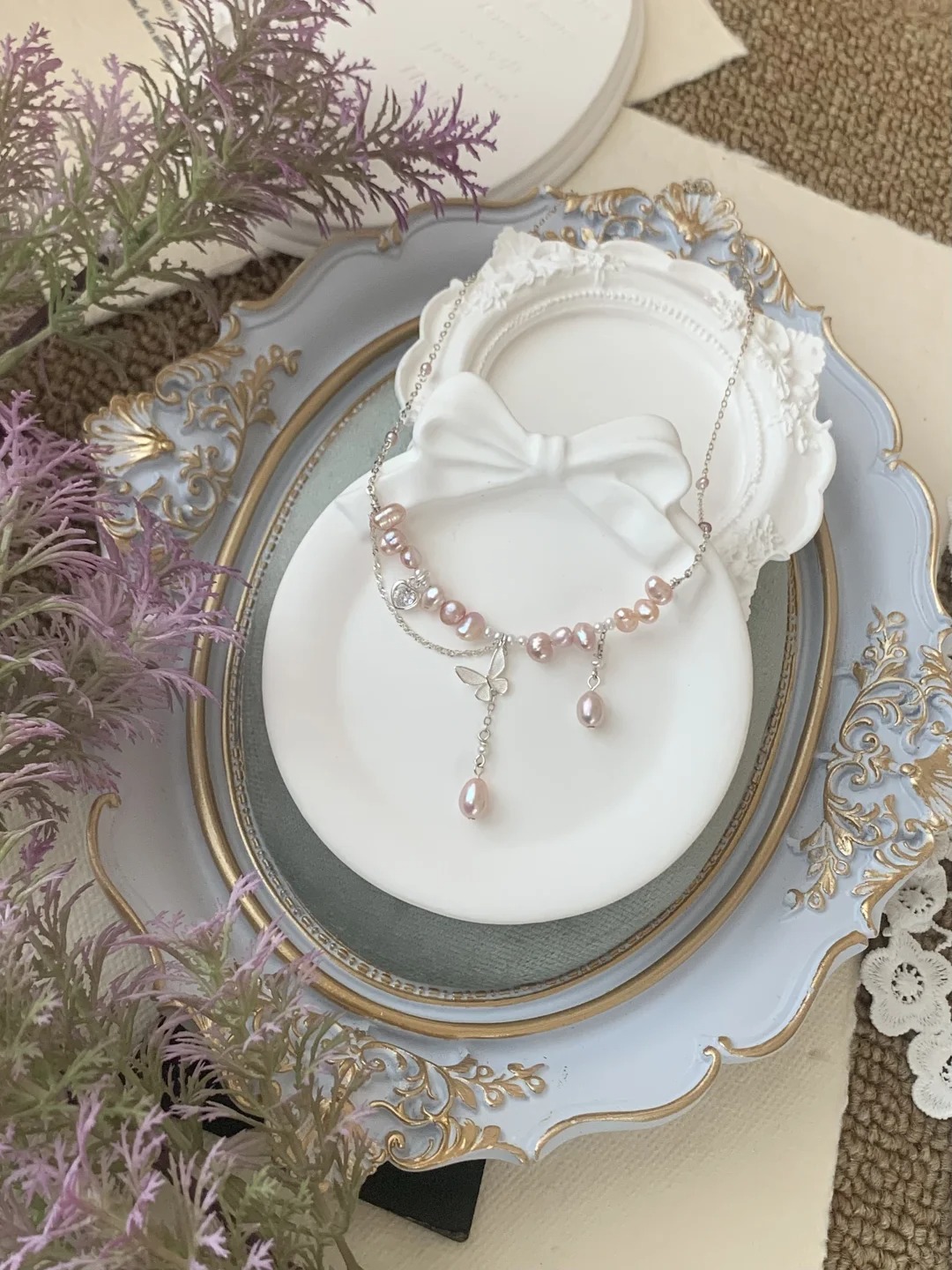 Pink butterfly necklace