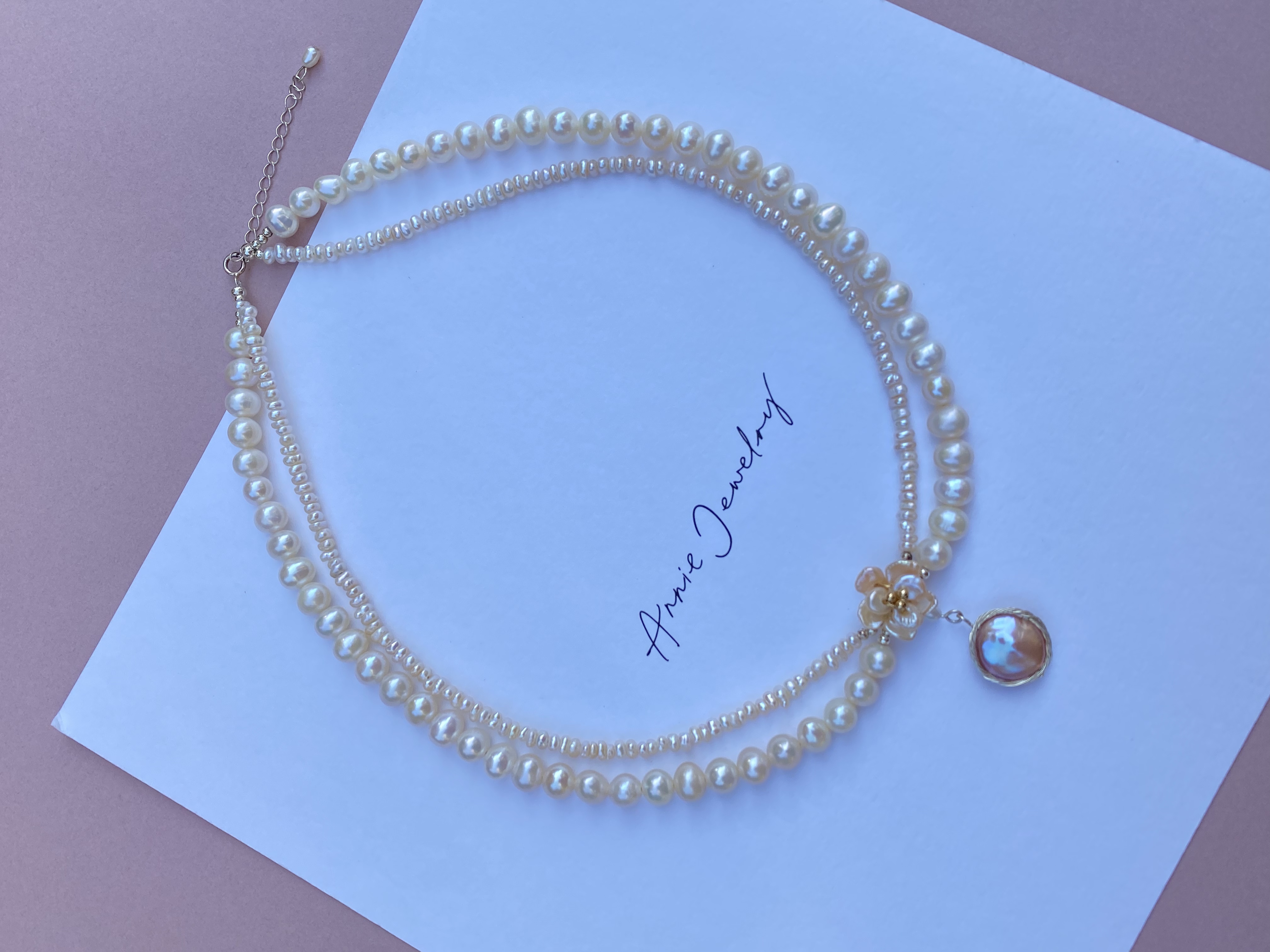 Double layer small flower pearl necklace